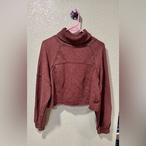 Aerie Brown Cowl Neck Cropped Sweater